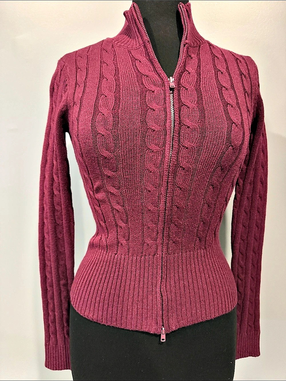 BDG Cable Knit Zip Cardigan in Pink Size Small